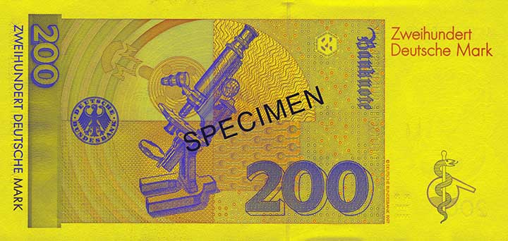 200 Deutsche Mark banknote backside 200 Deutsche Mark banknote backside