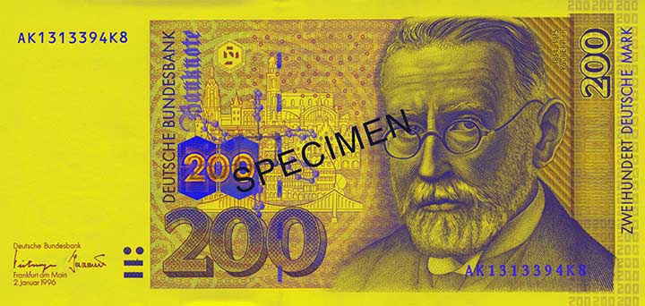 200 Deutsche Mark banknote frontside 200 Deutsche Mark banknote frontside