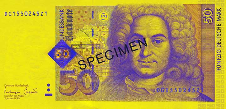 50 Deutsche Mark banknote frontside 50 Deutsche Mark banknote frontside