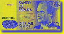 10 000 pesetu banknote aversā