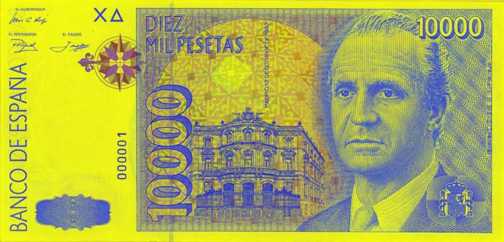 Vorderseite der 10 000-Peseten-Banknote