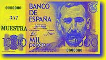 Aversul bancnotei de 1 000 de pesete