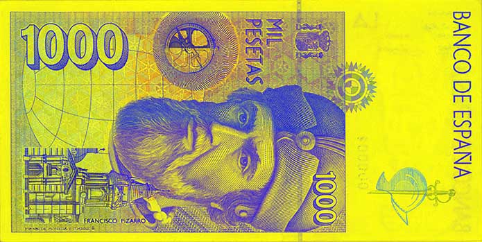 Banknot 1000 peset – strona odwrotna