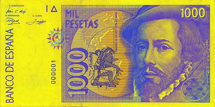 1000 pesetu banknote aversā