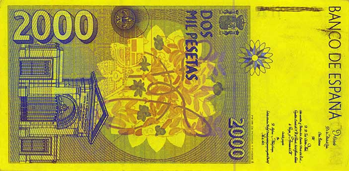 Banknot 2000 peset – strona odwrotna