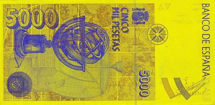 Reversul bancnotei de 5 000 de pesete