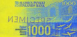 1,000 markka banknote backside 1,000 markka banknote backside