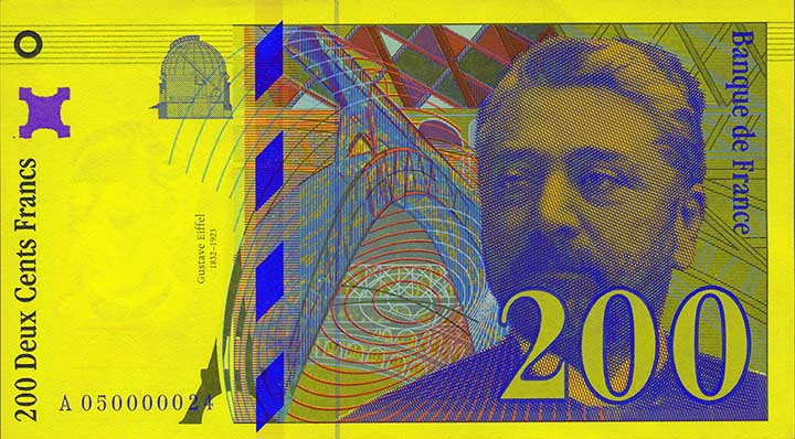 200 French franc banknote frontside 200 French franc banknote frontside