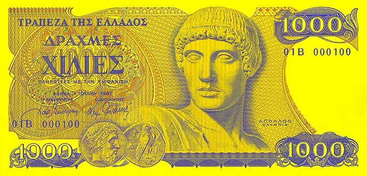 1,000 drachma banknote frontside 1,000 drachma banknote frontside