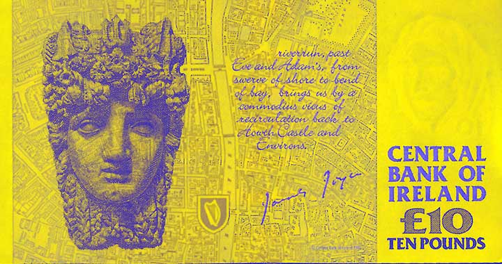 10 Irish pound banknote backside 10 Irish pound banknote backside