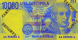 10,000 Italian lira banknote frontside 10,000 Italian lira banknote frontside