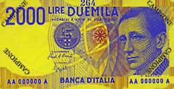 2,000 Italian lira banknote frontside 2,000 Italian lira banknote frontside