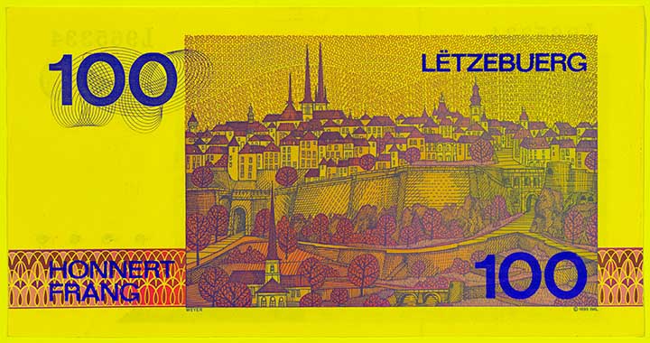 100 Luxembourg franc banknote frontside 100 Luxembourg franc banknote frontside