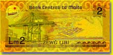 2 Maltese lira banknote backside 2 Maltese lira banknote backside