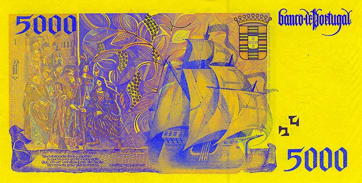 5,000 escudo banknote backside 5,000 escudo banknote backside