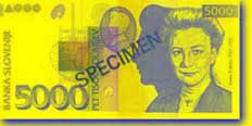 5,000 Slovenian tolar banknote frontside 5,000 Slovenian tolar banknote frontside
